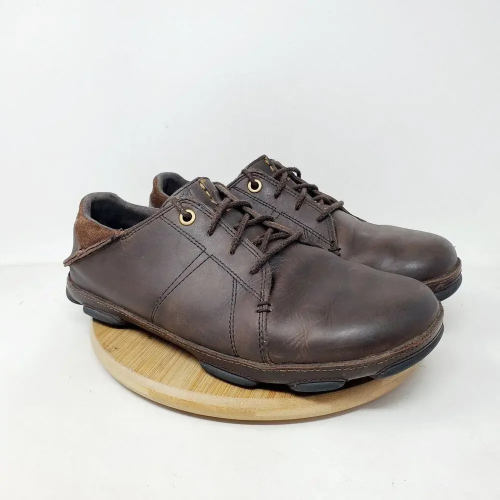 Olukai Hano Shoe Men 8.5 Brown Leather Oxford Slip On‎ Fold Down Heel WORN